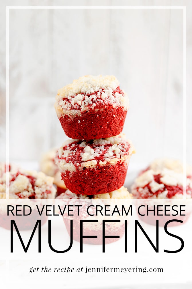Red Velvet Cream Cheese Muffins | JenniferMeyering.com