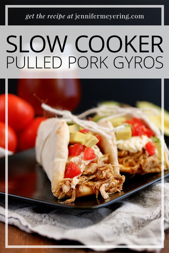 Slow Cooker Pulled Pork Gyros | JenniferMeyering.com
