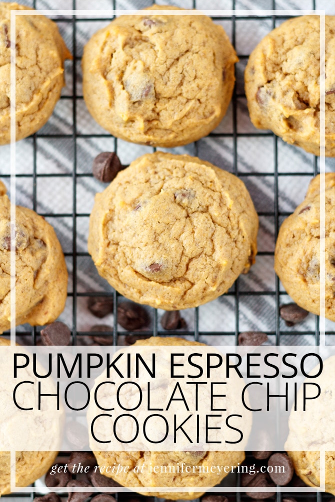 Pumpkin Espresso Chocolate Chip Cookies - JenniferMeyering.com