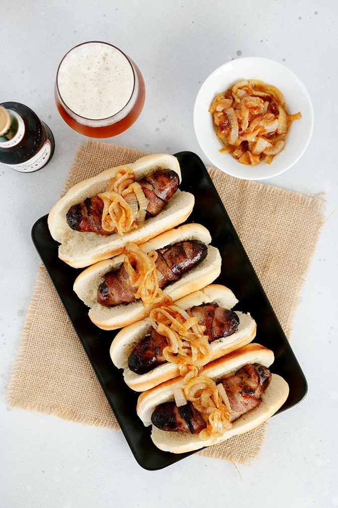 Bacon Wrapped Beer Brats
