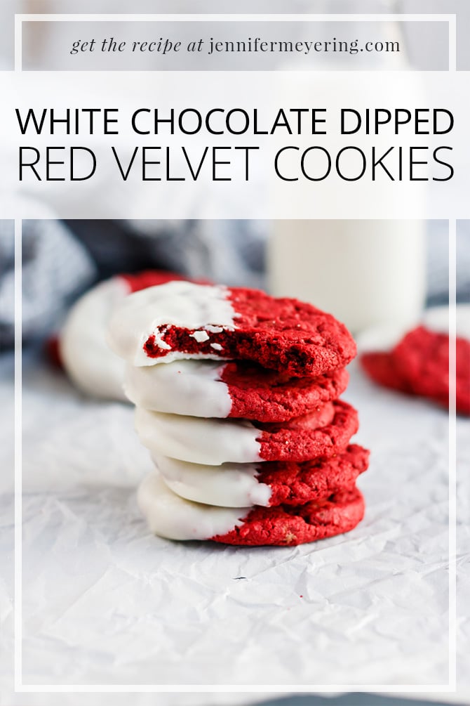 White Chocolate Dipped Red Velvet Cookies - JenniferMeyering.com