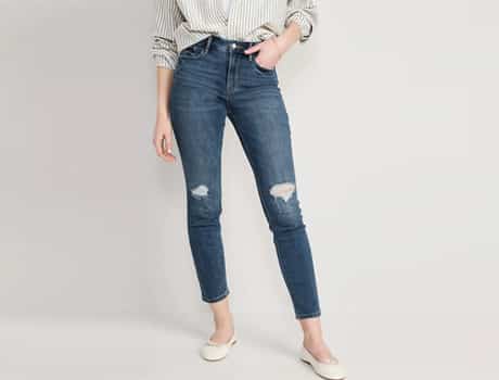 High-Waisted Distressed Power Slim Straight Jeans
