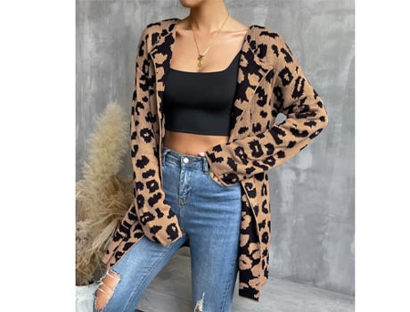 Leopard Pattern Drop Shoulder Duster Cardigan